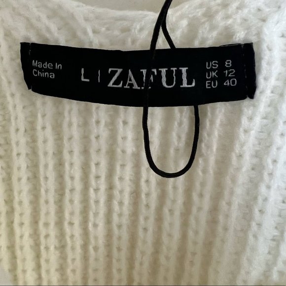 Zaful White V-Neck Criss Cross Pullover Long Sleeve Knit Sweater Size 8 - Picture 7 of 8